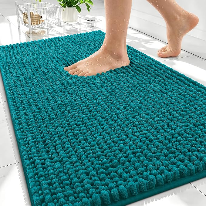 OLANLY Thick Chenille Absorbent Bathroom Rugs Mat 30x20, Deep Lake | Soft Bath Rugs, Rubber Backing, Machine Wash Dry, Bath Mats for Bathroom, Tub and Shower, Home Decor Accessories