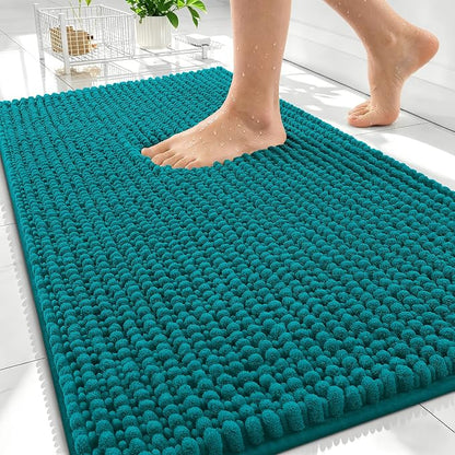 OLANLY Thick Chenille Absorbent Bathroom Rugs Mat 30x20, Deep Lake | Soft Bath Rugs, Rubber Backing, Machine Wash Dry, Bath Mats for Bathroom, Tub and Shower, Home Decor Accessories