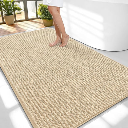 OLANLY Thick Chenille Large Bathroom Rugs 59x35, Absorbent Bath Mat, Beige | Soft Bath Rugs, Rubber Backing, Machine Wash Dry, Bath Mats for Bathroom, Tub and Shower, Home Decor Accessories