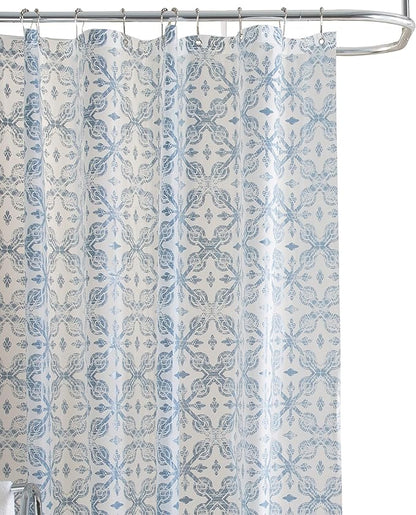 Bath Bliss 70” x 72” PEVA Shower Curtain | 12 Rust Proof Metal Grommets | Reinforced Header | Waterproof | Lisbon Design | Blue