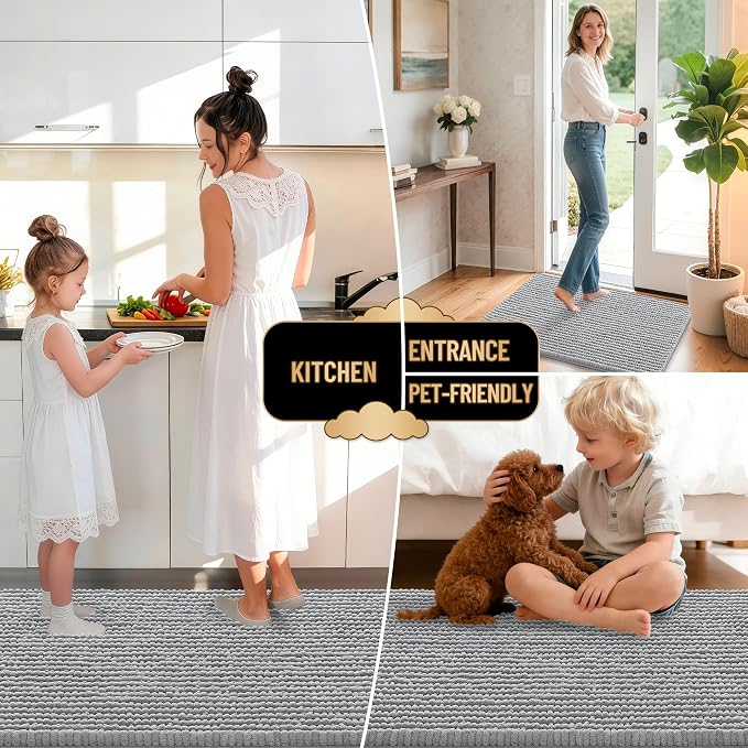 OLANLY Thick Chenille Large Bathroom Rugs Mats 40x32, Light Grey | Soft Absorbent Bath Rugs, Rubber Backing, Machine Wash Dry, Bath Mats for Bathroom, Tub and Shower, Home Decor Accessories