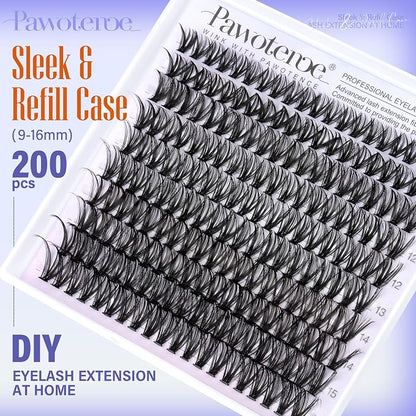Lash Clusters 200pcs Individual Lashes 40D Cluster Eyelash Extensions 9-16mm Eyelash Clusters Lash Extensions for Self Application (40D, 0.07D, 9-16mm)