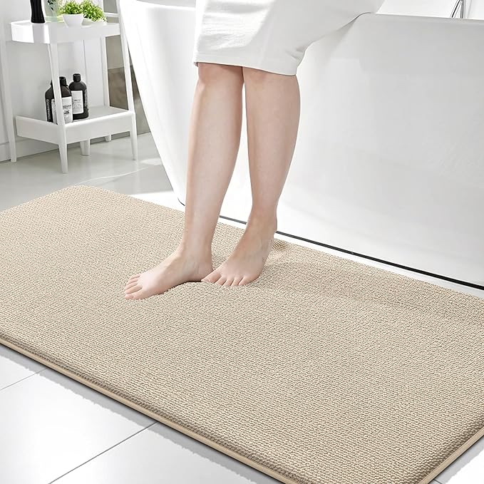 OLANLY Memory Foam Bathroom Runner Rugs 59x24, Absorbent Long Mat, Beige | Soft Quick Dry Bath Rugs, Non-Slip Carpet, Machine Washable Mat for Bathroom Floor, Tub and Shower, Home Decor Accessories
