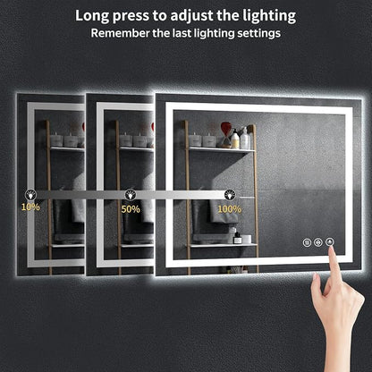 32"x40" LED Bathroom Mirror with Lights, Backlit+Frontlit, Anti-Fog | CRI 95, Stepless Dimmable, 3 Colors Lighting, Shatterproof Tempered Glass, HD Reflection, Memory, (Horizontal/Vertical)
