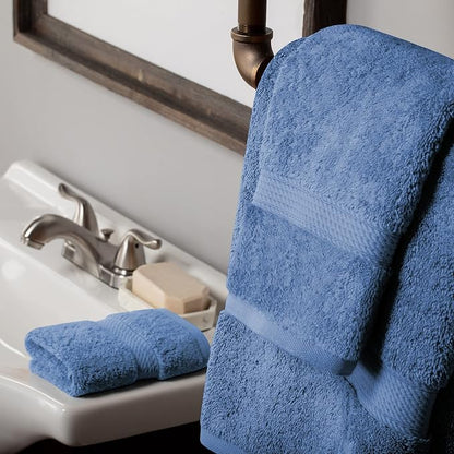 SUPERIOR Egyptian Cotton Ultra Plush & Absorbent, 3 Piece Set, Denim Blue | Quick Dry, Soft Luxury Towel Set, Bath Essentials, Guest Bath, Spa, 1 Bath, 1 Hand, 1 Face Towels, Madeline Towels