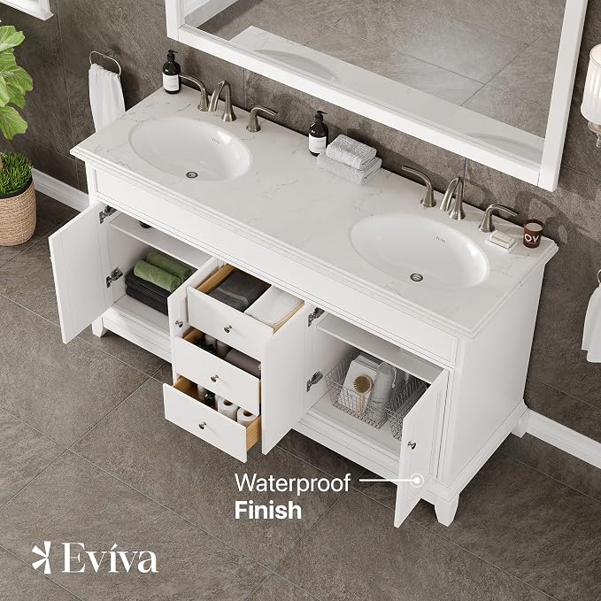 Elite Stamford 60 in. White Double Sink Bath Vanity with Carrara Quartz Top