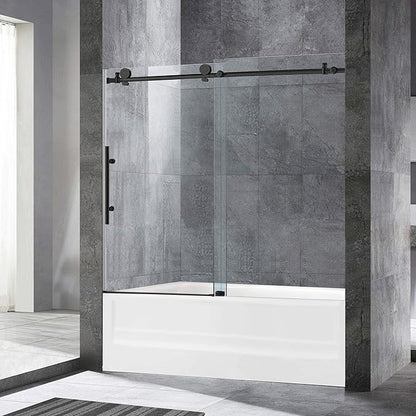 Woodbridge Frameless Bathtub Shower Doors 56-60" Width x 62" Height with 3/8"(10mm) Clear Tempered Glass in Matte Black Finish