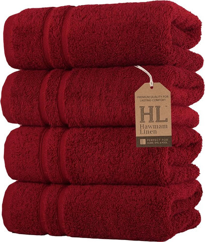 Hawmam Linen Red Hand Towels 4 Pack Turkish Cotton Premium Quality Soft and Absorbent Small Towels for Bathroom