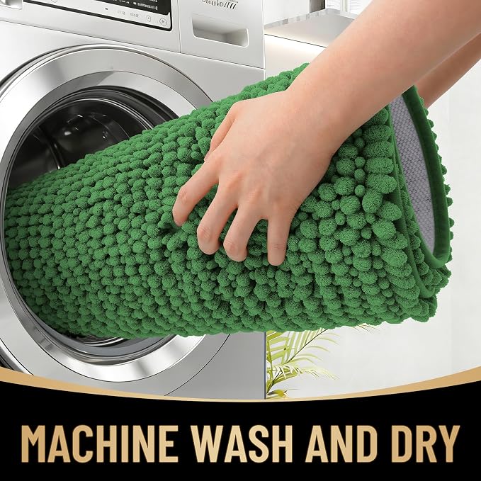 OLANLY Thick Chenille Absorbent Bathroom Rugs Mat 30x20, Olive Green | Soft Bath Rugs, Rubber Backing, Machine Wash Dry, Bath Mats for Bathroom, Tub and Shower, Home Decor Accessories