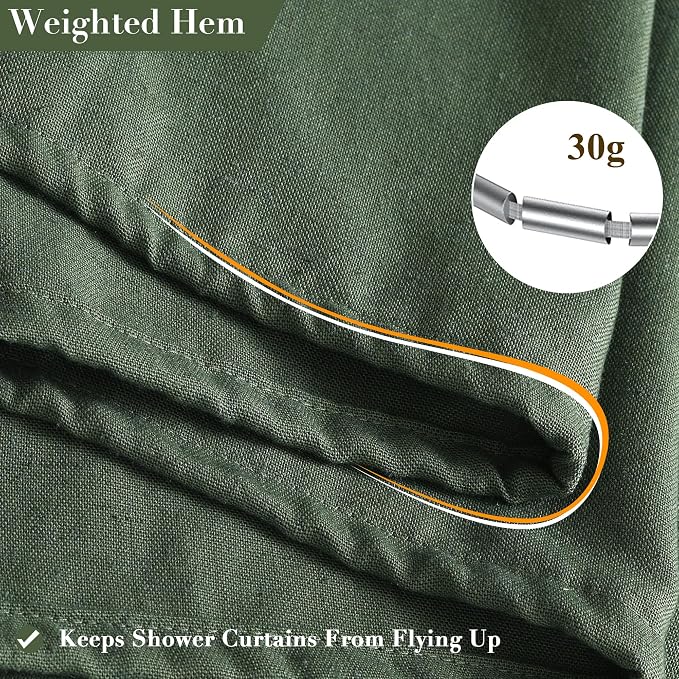 Extra Long Linen Shower Curtain for Bathroom 90 Inch Olive Green | Weighted Tall Bath Curtains with Hooks, Water Repellent, Neutral Boho Farmhouse, Simple Luxury Shower Decor, 1 Panel, 72x90