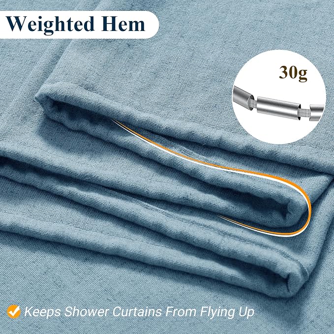 36 Inch Shower Curtain - Stall Narrow Half Green Linen Ultra Thick Fabric Shower Curtain Set with Hooks, Boho Farmhouse Rustic RV Camper Bath Curtains for Bathroom, Blue, 36 x 72