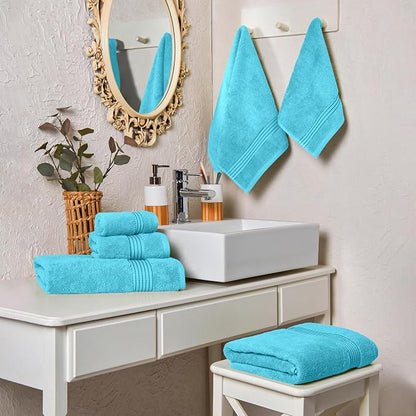 Elegant Comfort Premium Cotton 6-Piece Towel Set, Includes 2 Washcloths, 2 Hand Towels and 2 Bath Towels, 100% Turkish Cotton - Highly Absorbent and Super Soft Towels for Bathroom, Aqua