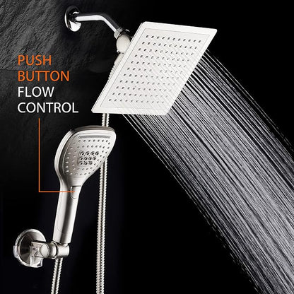 DreamSpa Ultra-Luxury 9-inch Square Rainfall & Handheld Shower Head Combo | Enjoy Extra-wide Flow Coverage and Convenient Push-button Hand Shower Mode Control. Premium Stainless Steel Hose / Nickel