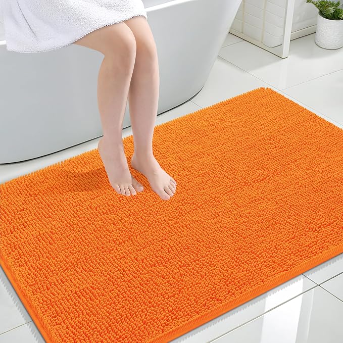 OLANLY Large Bathroom Rugs 47x32, Extra Soft Absorbent Chenille Bath Rugs | Orange, Quick-Drying Rubber Backing, Machine Washable Bath Mat for Bathroom Floor, Tub and Shower, Home Decor Accessories