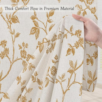MitoVilla Yellow Linen Floral Shower Curtain for Bathroom, 72 x 72 | Yellow BoHo Cottagecore Spring Shower Curtains, Modern Farmhouse Country Plant Leaves Bathroom Décor, 72 x 72