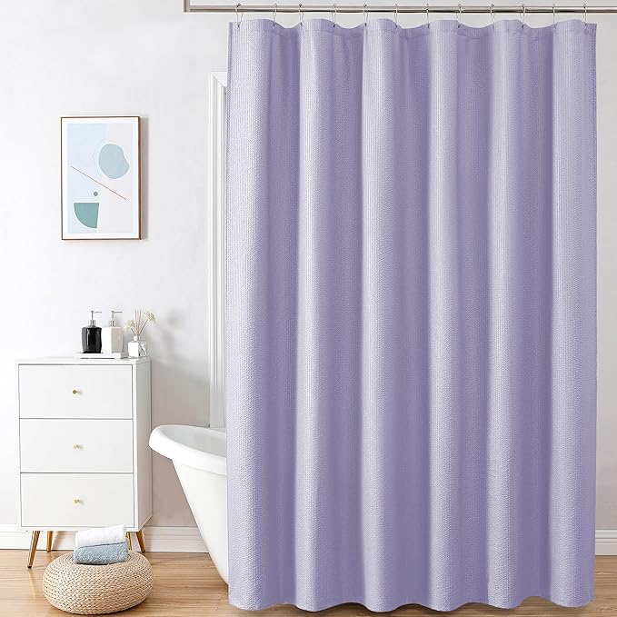 OVZME Extra Long Lavender Shower Curtain 72 x 96 Inch, 3D Embossed Texture Fabric Bathroom Shower Curtain, Large Hotel Bath Curtain with 12 Holes, Washable Cloth Shower Curtains