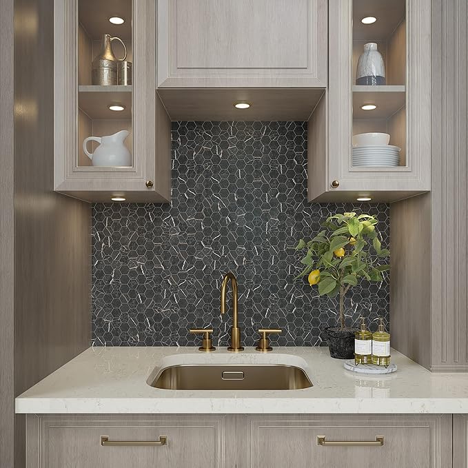 Daltile Perpetuo 10" X 11" Glazed Ceramic Hexagon Floor & Wall Mosaic in Matte Infinite Black (12 pieces per carton) (9.72 sqft per carton)