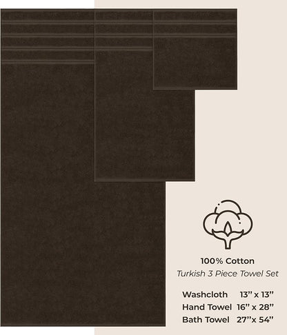 American Soft Linen Premium 3 Piece Towel Set, 1 Bath Towel 1 Hand Towel 1 Washcloth, 600 GSM 100% Cotton Turkish Towels for Bathroom, Brown Towel Set
