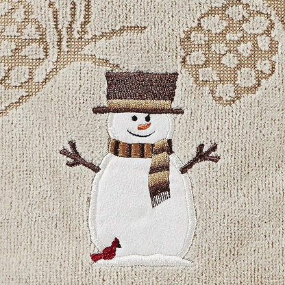 SKL Home Woodcut Snowman Hand Towel | 100% Cotton. Soft & absorbent pinecone jacquard with embroidery. Great for the bathroom, kitchen or bar & holiday gifting.