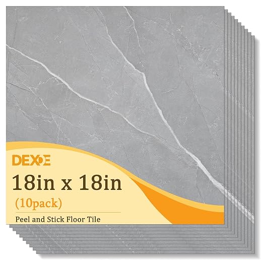 DEXDE Peel and Stick Floor Tile 18x18 Marble Vinyl Flooring Waterproof 10PC | Floor Tiles Peel and Stick Waterproof, Self Adhesive Floor Tiles, Sticky Floor Tiles Bathroom Floor Tiles 1.5FTx1.5FT Gray