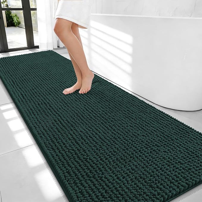 OLANLY Thick Chenille Bathroom Runner Rugs Mats 70x24, Blackish Green | Soft Absorbent Bath Rugs, Rubber Backing, Machine Wash Dry, Bath Mats for Bathroom, Tub and Shower, Home Decor Accessories