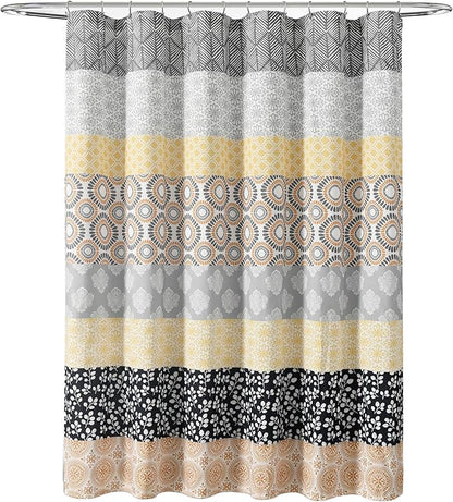 Lush Decor Bohemian Stripe Shower Curtain, 72" W x 72" L, Yellow & Gray - Bathroom Curtain - Striped Shower Curtain - Boho Decor - Fabric Shower Curtains