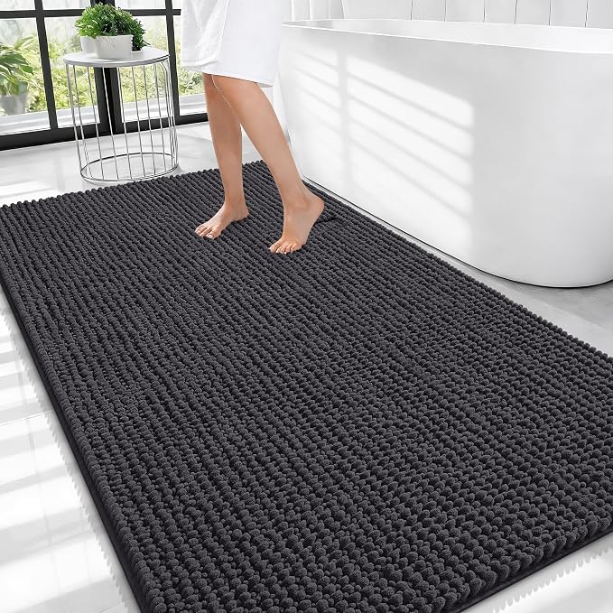 OLANLY Thick Chenille Large Bathroom Rugs Mats 44x32, Dark Grey | Soft Absorbent Bath Rugs, Rubber Backing, Machine Wash Dry, Bath Mats for Bathroom, Tub and Shower, Home Decor Accessories