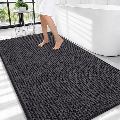 OLANLY Thick Chenille Large Bathroom Rugs Mats 44x32, Dark Grey | Soft Absorbent Bath Rugs, Rubber Backing, Machine Wash Dry, Bath Mats for Bathroom, Tub and Shower, Home Decor Accessories