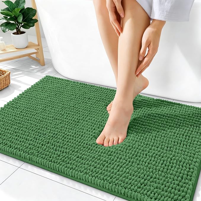 OLANLY Thick Chenille Absorbent Bathroom Rugs Mat 36x24, Olive Green | Soft Bath Rugs, Rubber Backing, Machine Wash Dry, Bath Mats for Bathroom, Tub and Shower, Home Decor Accessories