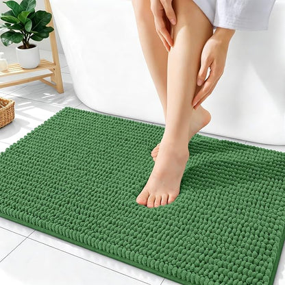 OLANLY Thick Chenille Absorbent Bathroom Rugs Mat 36x24, Olive Green | Soft Bath Rugs, Rubber Backing, Machine Wash Dry, Bath Mats for Bathroom, Tub and Shower, Home Decor Accessories