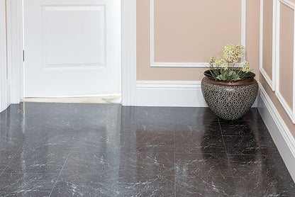 Nexus Self Adhesive 12-Inch Vinyl Floor Tiles, 20 Tiles - 12" x 12", Black w/White Vein Marble Pattern - Peel & Stick, DIY Flooring for Kitchen, Dining Room, Bedrooms & Bathrooms by Achim Home Decor