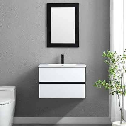 eclife 30" Bathroom Vanity Cabinet with Undermount White Sink Combo, Wall Mounted Floating Bathroom Cabinet with Colors Mixed Style, 2 Big Drawers & Matte Black Faucet