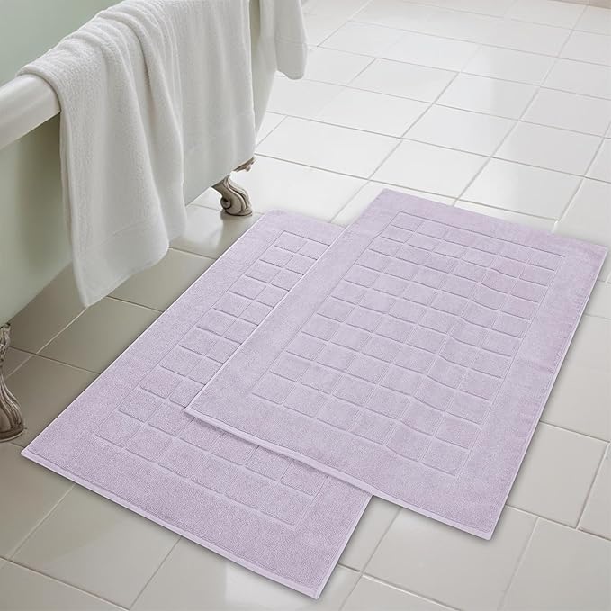 Superior 100% Cotton Bathmat Set, Bath Mats, Bathroom Decor, Shower, Bathtub Essentials, Home Accessories, Small Washable Rug, No Backing, Heavyweight, Nora Collection, Set of 2, 22" x 35", Purple