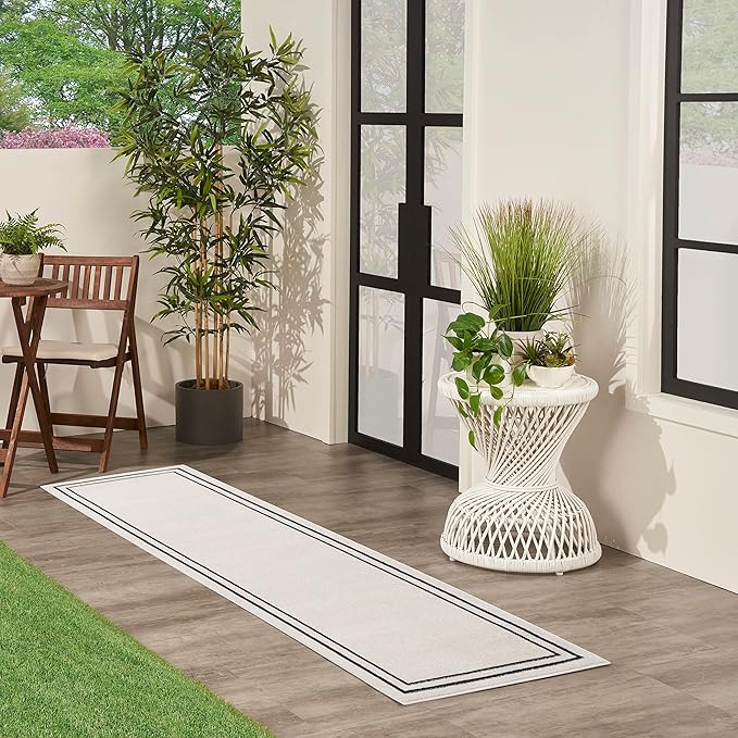 Nourison Home Nourison Essentials Ivory/Black 2' x 6' Area Rug - Easy Clean, Non Shedding, Bed Room, Living Room, Dining Room, Kitchen (6' Runner)