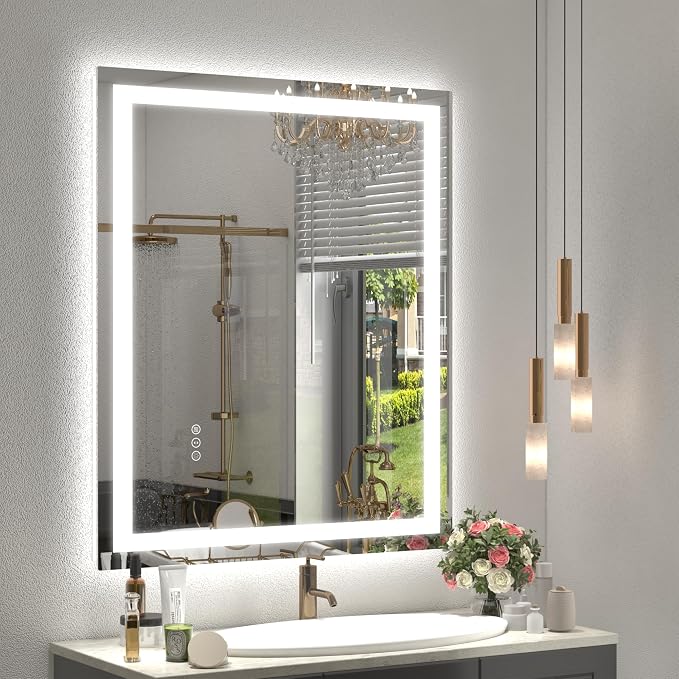 30x36 Inch LED Bathroom Vanity Mirror | Dimmable, Lighted, Backlit and Front Lights, Anti-fog, Memory, 3 Colors, Shatter-Proof, ETL Listed (Horizontal/Vertical)