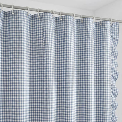 HunnmingRe Ruffled Gingham Shower Curtain Dusty Blue | 72'' x 72'' Vintage Farmhouse Curtain, Cotton Cottage Core Rural Checkered Plaid Decor, Fall Shower Curtain for Bathroom