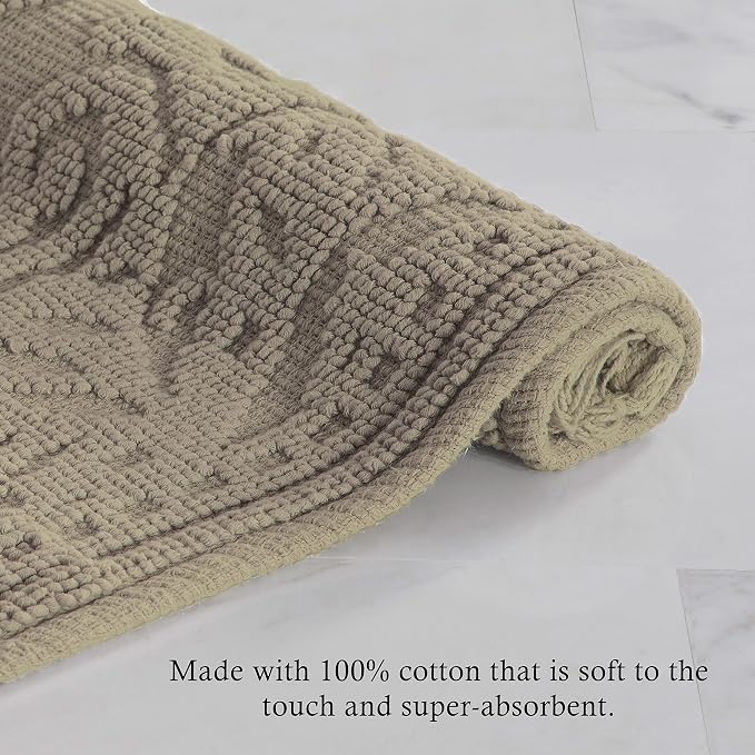 Jean Pierre - Ricardo Bath Mats, Set of 2 Woven Fringe Bathroom Rugs, 100% Cotton, Premium Bathroom Decor - Measures 17" x 31" and 21" x 41" - Linen