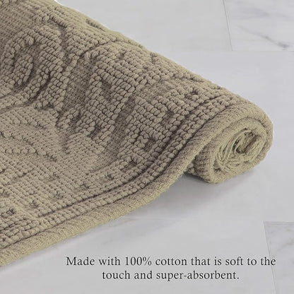 Jean Pierre - Ricardo Bath Mats, Set of 2 Woven Fringe Bathroom Rugs, 100% Cotton, Premium Bathroom Decor - Measures 17" x 31" and 21" x 41" - Linen