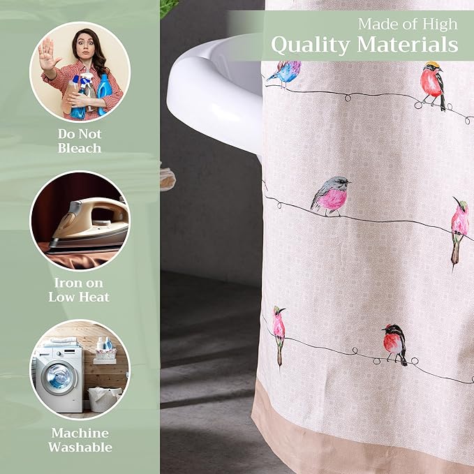Maison d' Hermine Shower Curtain 100% Cotton One Panel 70"x72" Washable Fabric Shower Curtains for Bathroom, Easy Hanging with 12 Button Holes - Home Hotel Spa Easter Gifts (Birdies on Wire)
