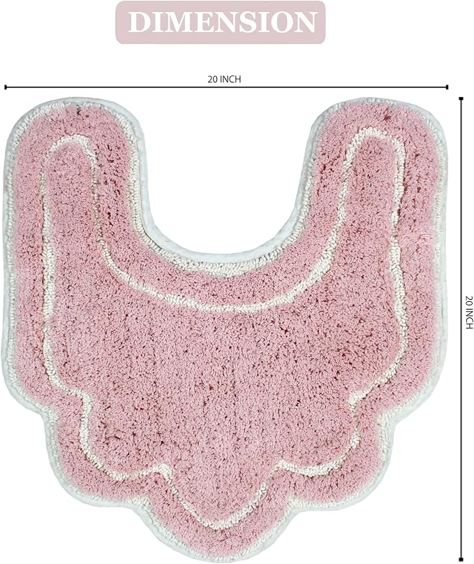 Home Weavers Allure Collection 100% Cotton Contour Rug, Soft & Absorbent U-Shaped Toilet Rug, Spray Latex Backing, Quick Dry, Machine Washable Bathroom Floor Mat for Toilet Base, 20"x20", Pink