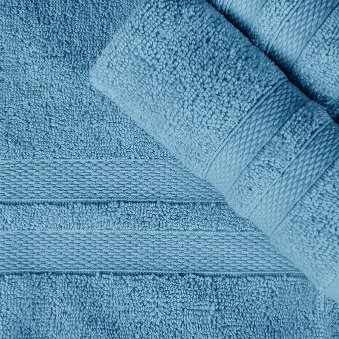 Superior Ultra-Soft 3-Piece Cotton Towel Set, Daily Use for Bathroom, Guest Room, Quick Dry, Set Includes 1 Bath Towel, 1 Hand Towel, and 1 Washcloth, Essential Plush Towels for Home - Denim Blue