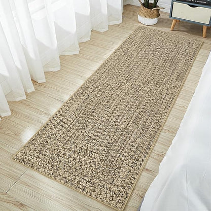 Printed Washable Runner Rug 2x8 Runners for Hallways Braided Pattern Non Slip Bath Mat Modern Soft Bedroom Rug Farmhouse Kitchen Rugs Entryway Rugs Stain Resistant Carpet 2'x8' Natural