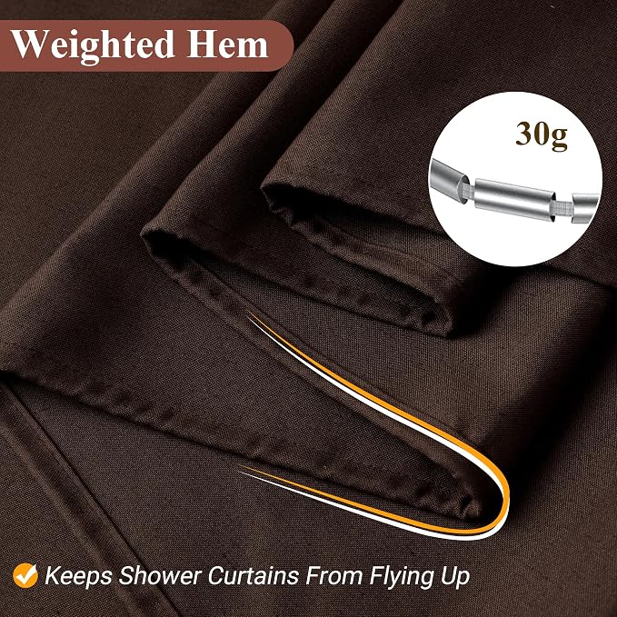 Extra Long Linen Shower Curtain 90 Inch Long Shower Curtains Set with Hooks for Bathroom Boho Farmhouse Fabric Neutral Cloth Modern Cottage Core Waterproof,Coffee Brown