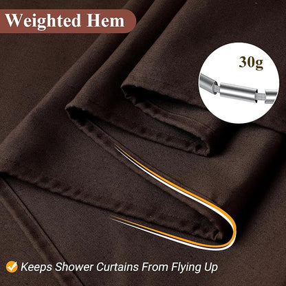 Extra Long Linen Shower Curtain 96 Inch Long for Bathroom Boho Farmhouse Fabric Shower Curtains Set with Hooks Neutral Cloth Modern Cottage Core Waterproof,Coffee Brown
