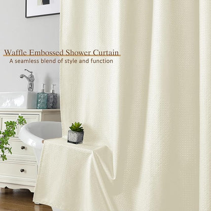 Cream Fabric Shower Curtain 78 Inch Length 1 Piece, Embossed Textured Waffle Cloth Shower Curtains for Bathroom Modern Hotel Spa, Water Resistant Machine Washable, 72Wx78L Inches