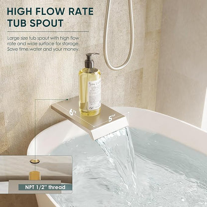 Shower System with Tub Spout, All Metal Tub Shower Faucet Set with 12'' Rain shower heads and handheld spray combo,Wall Mounted Tub Shower Systems with Valve and Trim Kit, Brushed Nickel
