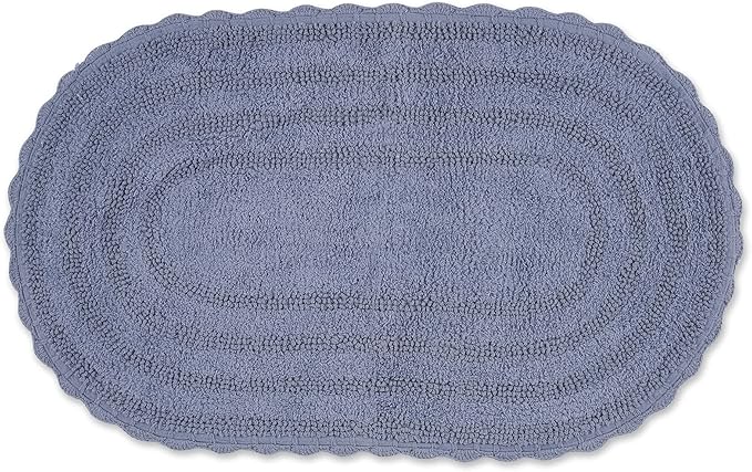 DII Crochet Collection Reversible Bath Mat, Large Oval, 21x34, Stonewash Blue