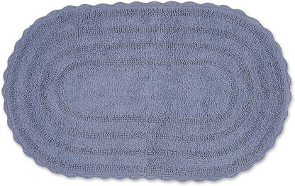 DII Crochet Collection Reversible Bath Mat, Large Oval, 21x34, Stonewash Blue
