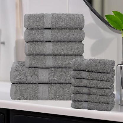 Superior 12-Piece Cotton Assorted Towel Set, Includes 6 Face Towel, 4 Hand, and 2 Bath Towels, Home, Bathroom, Guest Bath Essentials, Quick Dry, Absorbent, Franklin Collection - Charcoal