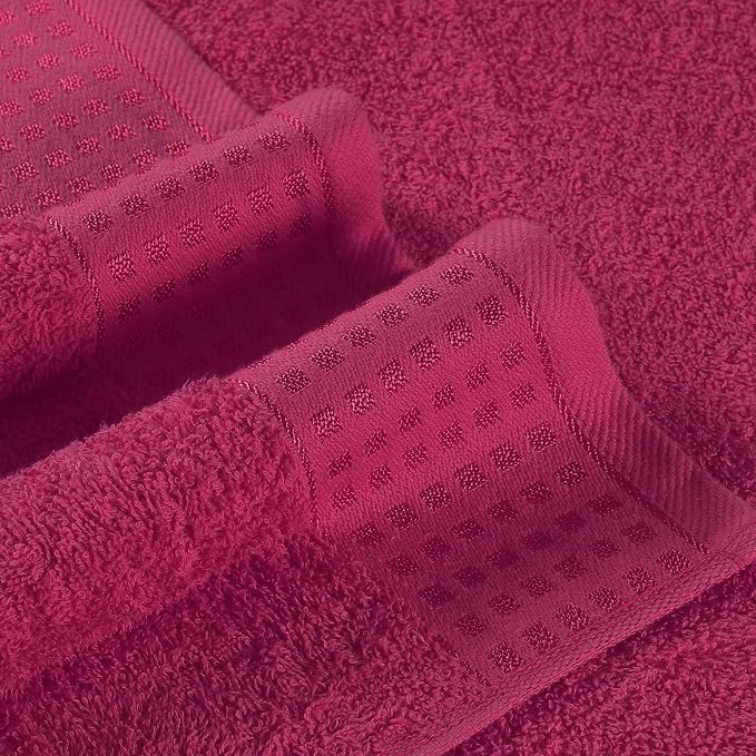 GLAMBURG 100% Cotton Ultra Soft 6 Pack Towel Set, Contains 2 Bath Towels 28x55 Inches, 2 Hand Towels 16x24 Inches & 2 Wash Coths 12x12 Inches, Compact Absorbent Lightweight & Quickdry - Hot Pink